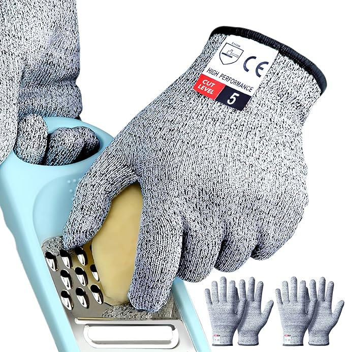 Cutting Gloves, 2 Pairs Cut Resistant Gloves, Cut Proof Gloves Kitchen, Cutting Gloves for Chef, Cut Gloves, Grey