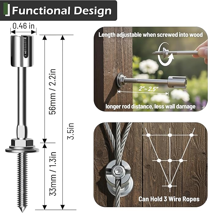 Acemaker Wire Trellis for Climbing Plants Outdoor, 12-Set Wall Wire Trellis Kit with 5/64"(2mm) x 53ft Stainless Steel Cable, T316 Espalier System for Fence and Garden DIY Projects