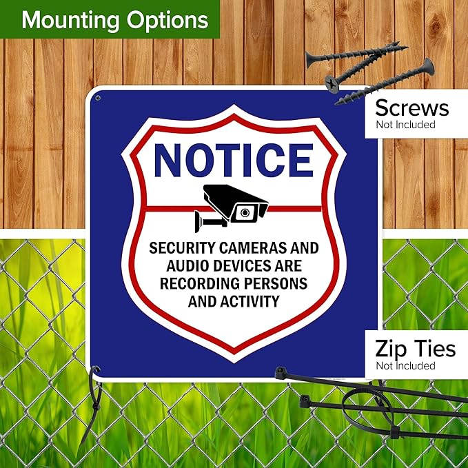 Notice Security Cameras And Audio Devices Are Recording Persons And Activity Sign, 24x24 Inches, 55 mil thick HDPS (high density polystyrene), Made in USA by My Sign Center