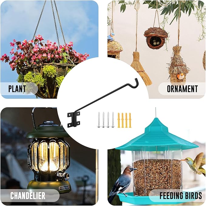 JiaheRuitai Deck Hook Rail Wall Mounted, Extension Reach Wall Bracket,Hook for Hanging Plants, Wind Chimes,Bird Feeders,Outdoor Lights (1)