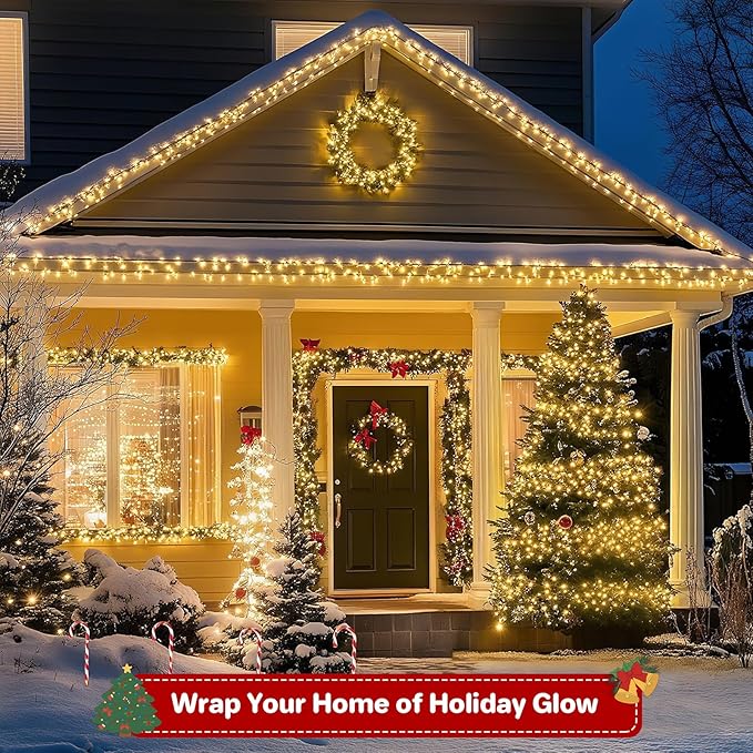 132FT 400 LED Christmas Lights, Twinkle Xmas Lights with 8 Modes and Timer, Outdoor Waterproof Christmas Tree Lights for Room Bedroom Wedding Party Holiday Decorations, Warm White