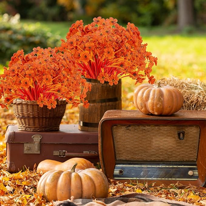 JEMONG 20 Bundles Artificial Fall Flowers No Fade Faux Autumn Plants Fake Flowers No Fade Faux Plastic Plants Thanksgiving Harvest Decoration (Fall Red)