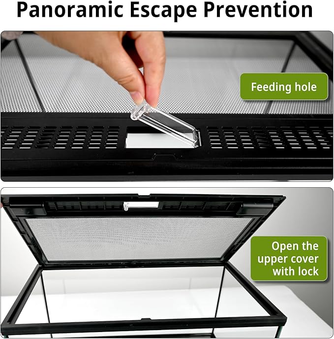 waazoorep Reptile Glass Tank 20"*12"*10" Pre-Assembled Terrarium for Turtle,Hermit Crab,Bearded Dragon,Gecko,Lizard,Snake,Spider,Fish,Tarantula Enclosure with Top Screen Ventilation and Openning Door