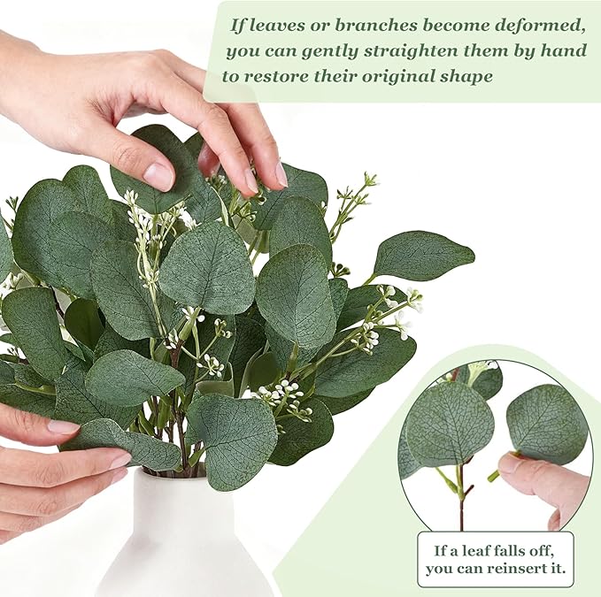 Dahey Artificial Eucalyptus Stems in Ceramic Vase Centerpiece Table Decorations Modern Farmhouse Decor Fake Eucalyptus Plants with Vase for Bathroom Kitchen Shelf Living Room Home Decor, White