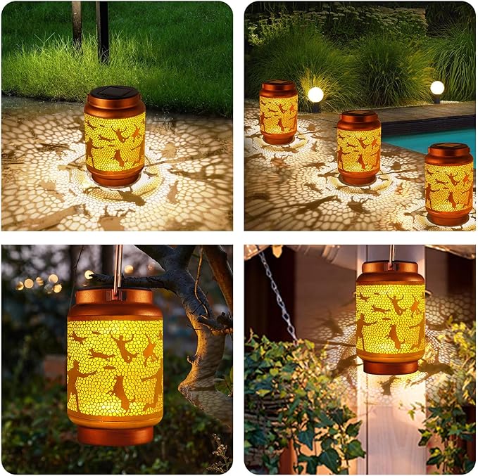 Solar Lanterns Outdoor Waterproof Gifts for Women Grandma Gifts for Mom Human Dog Projection Garden Decor Solar Hanging Lantern Metal for Patio Yard Festival Pathway Landscape
