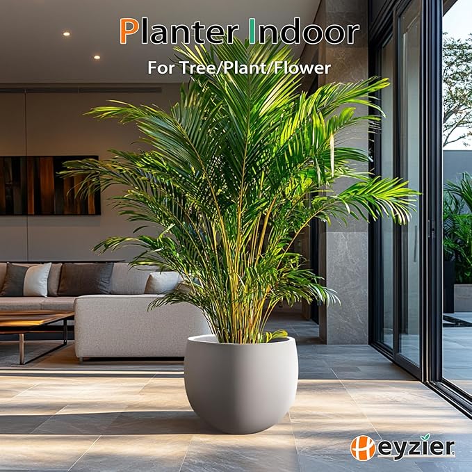Heyzier Ball Concrete Planter Outdoor Indoor, Large Tall Cement Plant Pots for Trees Flowers (Gray, 18 inch)