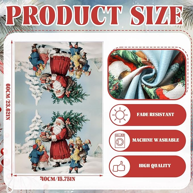 Bencailor 16 Pcs Christmas Kitchen Towels Santa Claus Hand Dish Towels Soft Absorbent Vintage Xmas Tea Dishcloths for Christmas Holiday Kitchen Bathroom Home Decor Gifts