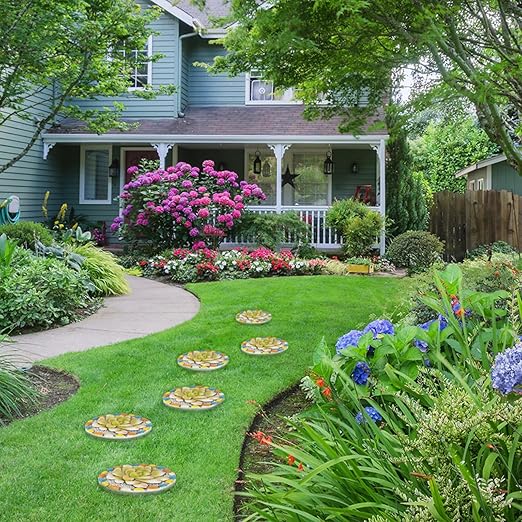Succulent Pattern Cement Stepping Stones Outdoor - Stepping Stones Pavers for Outside Walkway Stones Multicolored Outdoor Decorative Stone for Garden 0.75 * 10 * 10 Inch LC Lcdecohome
