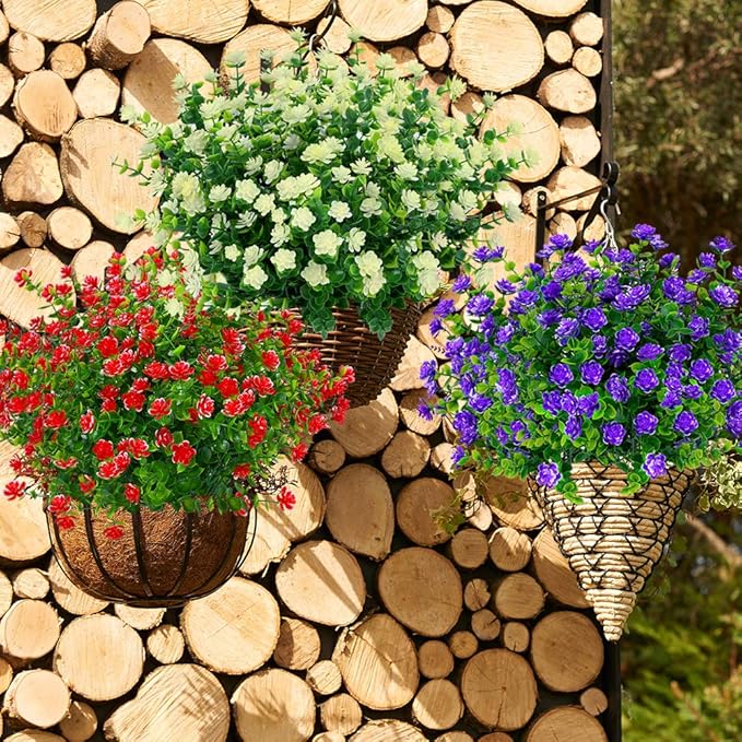 ArtBloom 6 Bundles Outdoor Artificial Flowers UV Resistant Fake Boxwood Plants, Faux Plastic for Indoor Outside Hanging Plants Garden Porch Window Box Home Wedding Farmhouse Decor (Milk Green)