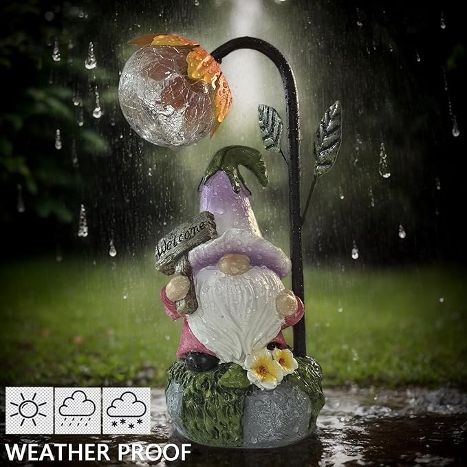 Maikall Rish Garden Gnomes Outdoor Statue with Solar Lights Welcome Gnome Home Garden Decor Mom Gifts for Yard Patio Home Garden