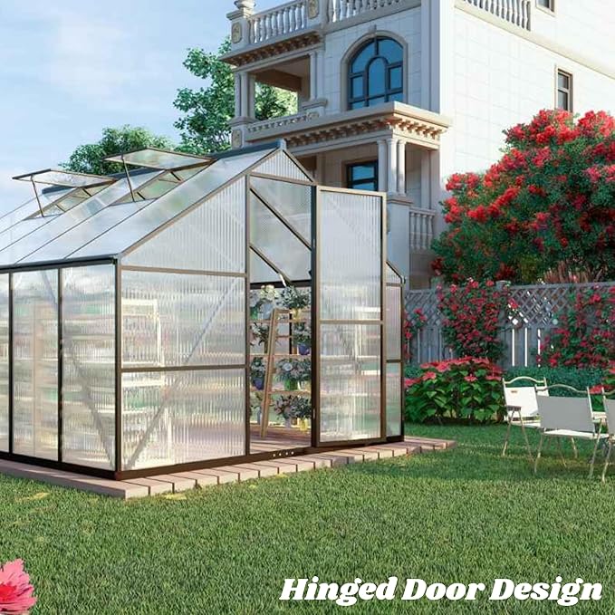8x14 FT Greenhouses for Outdoors, Polycarbonate Greenhouse with PC Panels, Greenhouses for Outdoors for Yard, Garden, Hobby, Charcoal Black