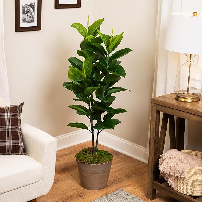 Northlight 51" Artificial Green and Brown Potted Rubber Plant