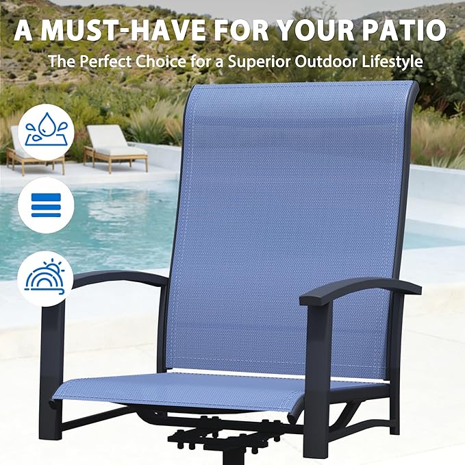 Patio Swivel Chairs Set of 2, All-Weather Metal Outdoor Dining Set with Breathable Mesh Seat, Lightweight Blue Swivel Bistro Chairs for Garden, Deck, Porch - Cool & Comfortable Relaxation