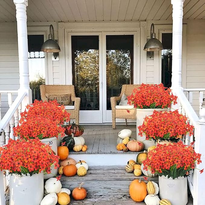 Grunyia 20 Bundles Artificial Flowers, Outdoor Indoor UV Resistant Fake Flowers No Fade Faux Plastic Plants Garden Porch Window Box Decoration