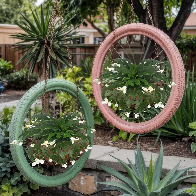 FRUNVS Artificial Ferns for Outdoors 2 Pcs Fake Ferns Plants Bushes with White Flowers and 24 Fronds 18" Faux Fern for Outdoor Hanging Planter Garden Porch Entrance Office Indoor Home Decor