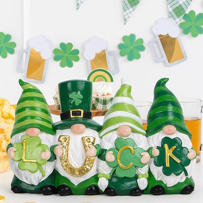 Hodao Luck St Patrick's Day Gnomes Decorations Beard Elf Decor Home Table Ornament Decor Dwarf Figurines for St. Patrick's Day Gifts Green Irish Handmade Gnome Decorations