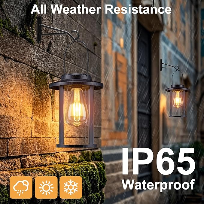 Larekook 2 Pack Solar Lanterns Outdoor Waterproof,High Brightness Hanging Solar Lights for Outside with Wall Mount Kit,Outdoor Decorative Lantern for Garden Patio Garage Porch Yard Decor