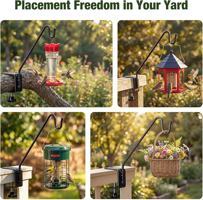 Kingsyard Middium Heavy Duty Deck Hook - 10 inch Metal Deck Railing Hooks for Hanging Bird Feeders, Planters, Suet Baskets, Lanterns, Wind Chimes
