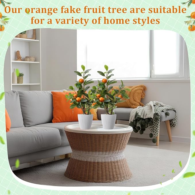 2 Pack Artificial Orange Potted Plants 19.7 Inches Fake Orange Tree Simulation Realistic Fruit Plant with Pot Faux Tree Indoor Decoration for Home Office Living Room Table Desk