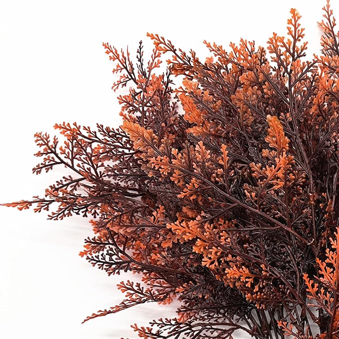 Fake Ferns Shrub Artificial Fern Leaves Plants, Plastic Foliage Greenery Faux Boston Leaf Stems Plant for Outdoor Indoor Garden Décor Wedding Party DIY Decoration Planter Filler Shrubs - Red 8 Pack