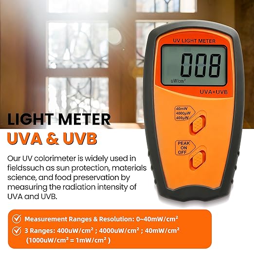 AMTAST UV Light Meter Professional UV Monitors Measurable of UVA & UVB Light Measure Tester with 290~390nm Range Portable UV Sunlight Tester (Model UV340B)