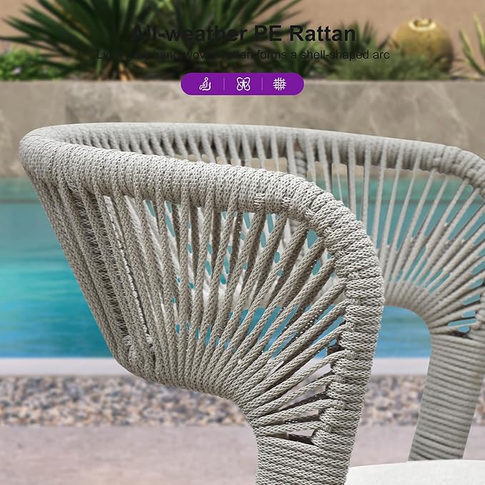 PURPLE LEAF 2 Pieces Outdoor Dining Chair All-Weather Rattan Wicker Aluminum Frame Patio Dining Chair for Lawn Garden Backyard Deck with Cushion, Champagne