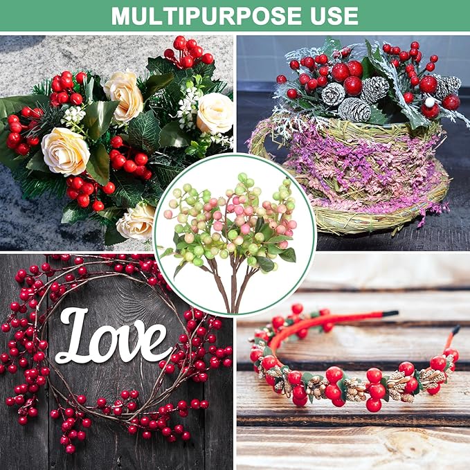 3-Pack Artificial Berry, 9.8 Inch Faux Holly Berry Foam Faux Frosted Berries with Stems for Home/Wedding/Christmas/DIY/Party/Garden/Office [White Pink]