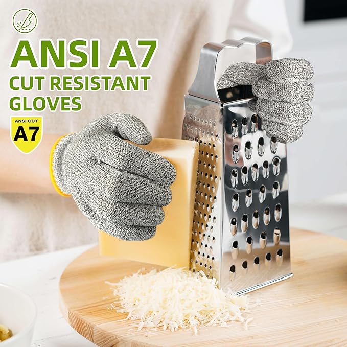Schwer 2 Pairs High Level ANSI A7 Cut Resistant Gloves, Food Grade Cutting Gloves for Chef, Mandoline Glove for Kitchen Meat Cutting, Wood Caving, Ambidextrous, Breathable & Cool, PR1508, S