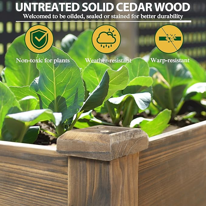 BlueWish Cedar Raised Garden Bed, 48" W x 24" D x 30" H Raised Garden Bed with Detachable Black Liner, 3 Drainage Holes, Planter Box for Outdoor, Patio, Backyard, Rustic