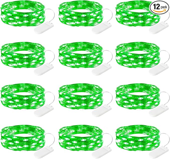 Brightown 12 Pack St. Patrick's Day LED Fairy Lights Battery Operated String Lights Waterproof Silver Wire 7 ft 20 LED Firefly Starry Moon Lights for DIY Wedding Party Bedroom Patio