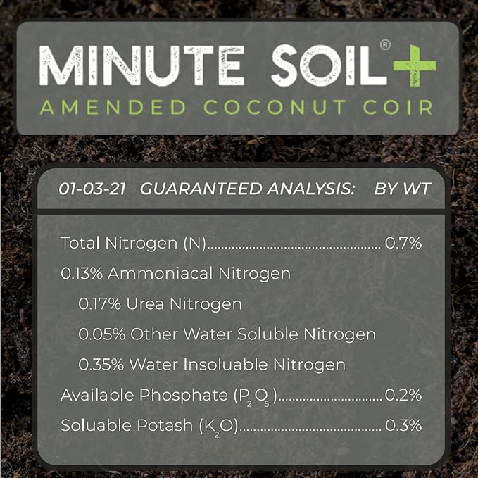 Minute Soil Plus Grow Cube - Amended Coco Coir Potting Soil - 1 Gallon Plastic Grow Bag - 1 Cube - Self Contained Expanding Coconut Coir Grow Planter - Added Nutrients Feed Plants for an Entire Season