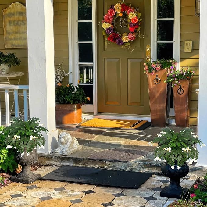 FRUNVS Artificial Ferns for Outdoors 2 Pcs Fake Ferns Plants Bushes with White Flowers and 24 Fronds 18" Faux Fern for Outdoor Hanging Planter Garden Porch Entrance Office Indoor Home Decor
