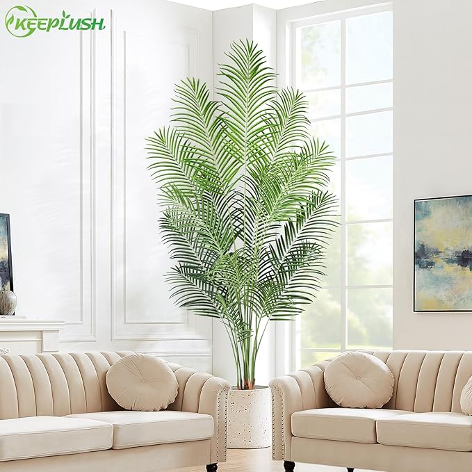 Artificial Palm Tree 7ft Tall Fake Palm Tree Indoor Decor with 18 Leaves and Real Bark Design Faux Tropical Areca Palm Silk Floor Plant in Pot for Home Office Living Room Bedroom Decor 1pcs