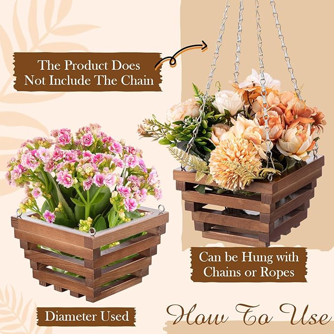 6 Sturdy Orchid Hanging Baskets, Wooden Plant Hanging Baskets, Handmade Inverted Trapezoidal Suitable for Orchids and Other Plants, Staghorn Ferns for Outdoor and Indoor Use, 6 Inch(Wooden)