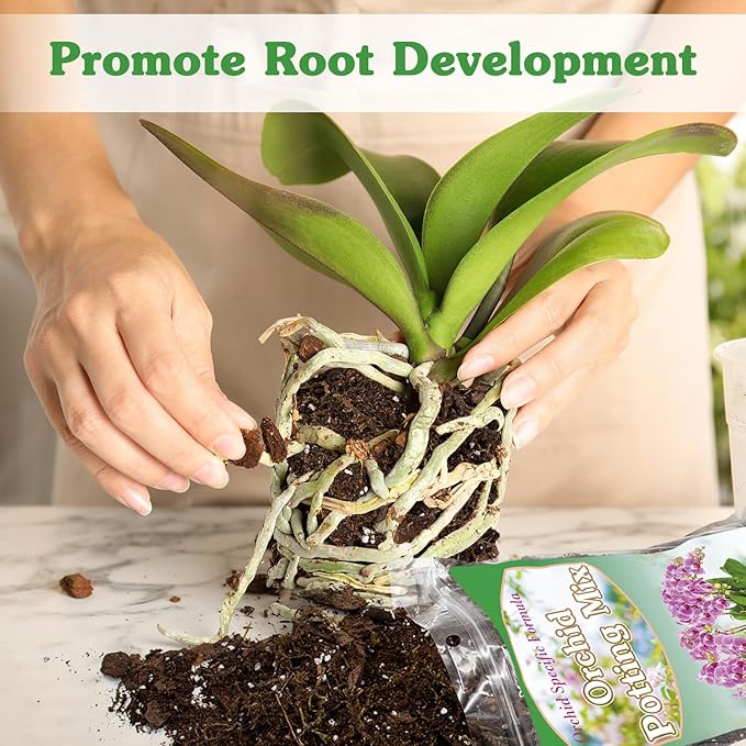 Orchid Potting Mix for Repotting 1 Quart, Mixture of Moss Pine Bark Coco Peat and Perlite, HOUNANG Orchid Bark Potting Mix, Good Drainage