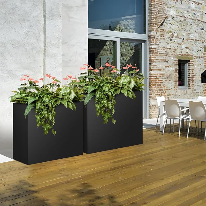 Meyoppm Metal Planter Box 28"x12"x28", Rectangular Steel Planter Box Frost Proof Rust Resistant Indoor&Outdoor, Heavy Duty Steel Planter for Commercial and Residential Use