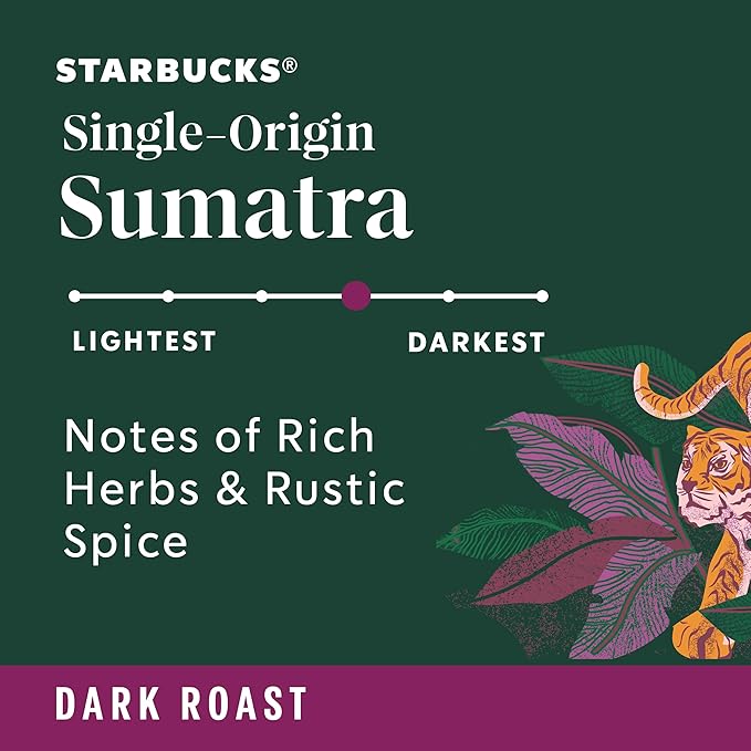 Starbucks Ground Coffee, Dark Roast Hot or Iced Coffee, Single-Origin Sumatra, Six 18 oz Bags