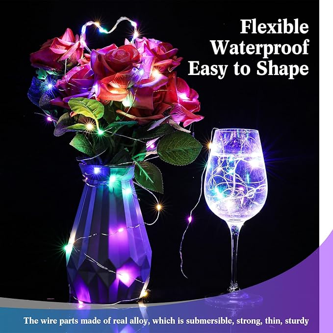 Tuanse 49 Pack LED Fairy Lights Colored Battery Operated String 3 Speed Modes 7 ft 20 LED Starry Wedding Decoration Waterproof Wire Twinkle Light for DIY Jar Bedroom Party Supplies (Rainbow Color)