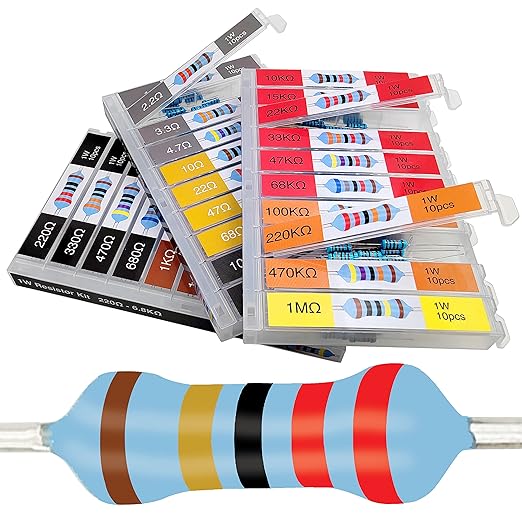 EEEEE 1W 30 Values 300pcs Individual Compartment 1 Ohm-1M Ohm with 1% Metal Film Resistor Assortment Kit and Electrical Industrial Assorted Set K Ohm Pack for Led Lights