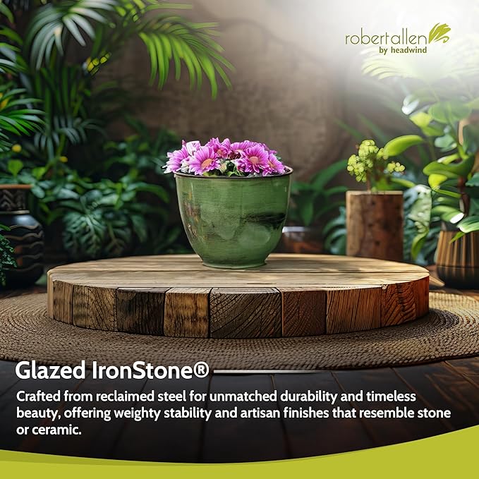 Headwind Glazed Ironstone Hamilton Collection Decorative Plant Pot – 14" Evergreen Pot – Lightweight & Durable with Drainage Flower Pots for Indoor Plants & Outdoor Planter Use by Robert Allen