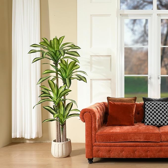 Ferrgoal Artificial Plants, 6 Ft Dracaena Tree Faux Plants Indoor Outdoor Decor Fake Tree with Woven Seagrass Basket Plants for Home Decor Office Living Room Porch Patio Housewarming