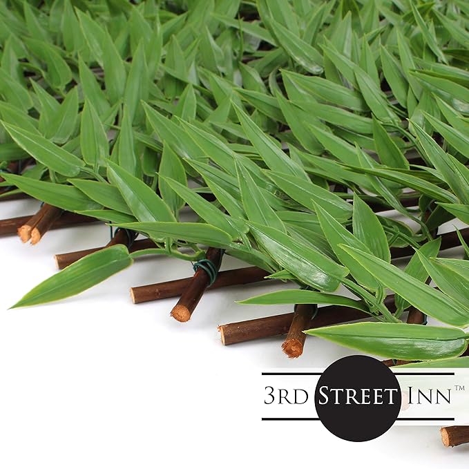 3rd Street Inn Bamboo Leaf Trellis 4-Pack - Flexible Bamboo Greenery Panel - Boxwood & Ivy Privacy Fence Alternative - DIY Fencing