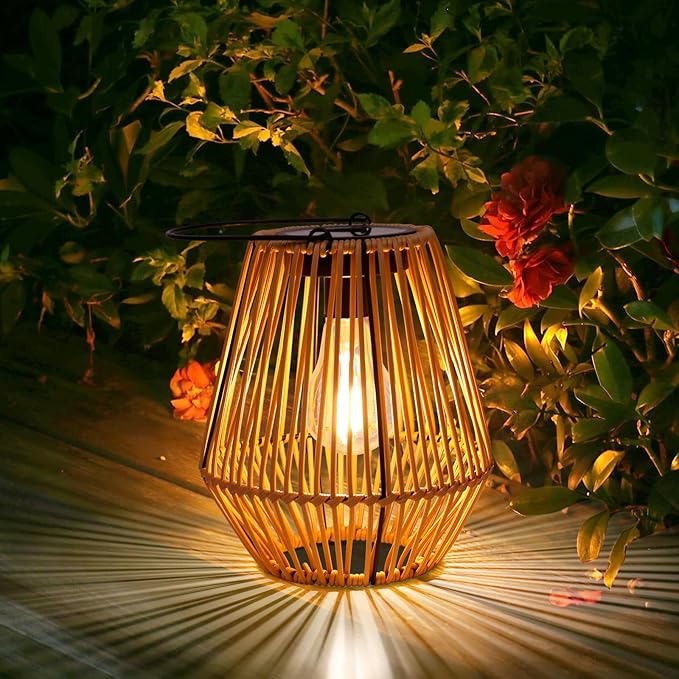 Solar Lanterns,Livinlarge Solar Lights Outdoor Waterproof Boho Light for Outside Hanging Rattan Lantern Decoration for Garden,Yard,Patio,Porch,Trees,Lawn,Pathway,1 Pack