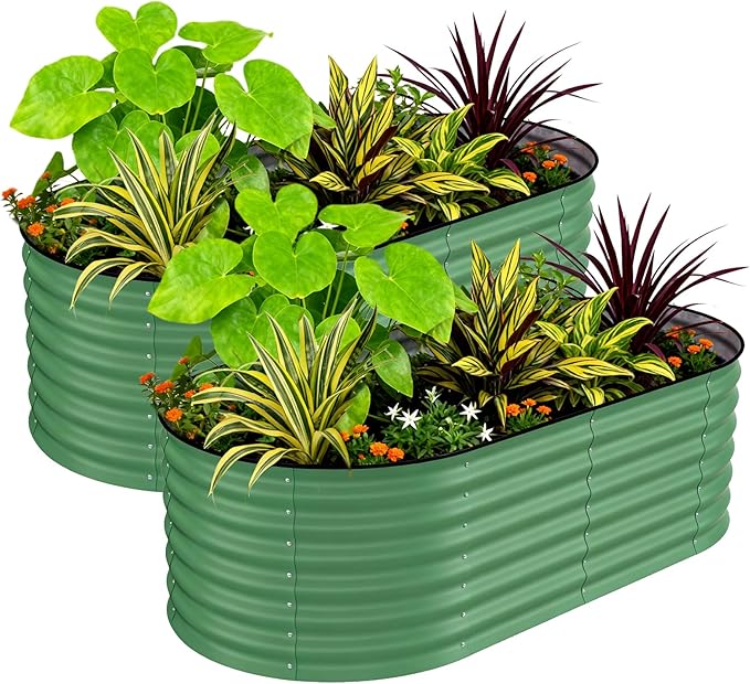 2 Pack Galvanized Raised Garden Beds - 6x3x2ft Planter Box for Vegetables, Flowers, Rust-Resistant Garden Box, Easy Assembly Raised Beds, Durable Planters for Outdoor Plants, Green