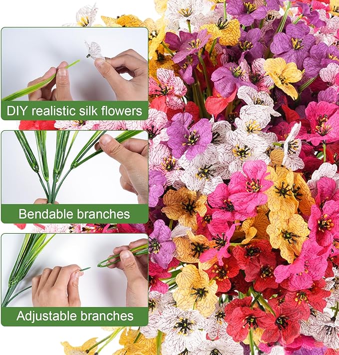 Stymedeca Artificial Flowers for Outdoor Faux Plants for Spring Summer Decoration, UV Resistant Realistic Silk Plastic Fake Flowers Garden Porch Patio Balcony Yard Front Home Decor, 24 Bundles