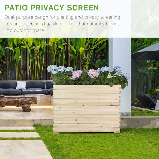 Wood Raised Garden Bed, Rectangular Planter Box Outdoor Large Tall Trough 39"x28"x15" Flower Planters Boxes with Bottom for Plants Herb Patio Porch Balcony Privacy Screen