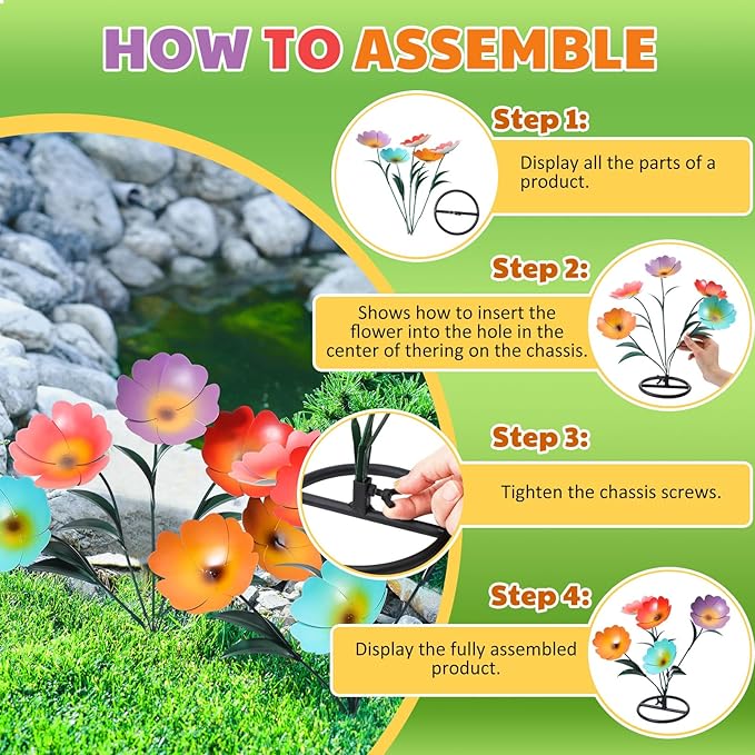 Yaocom 2 Pack Metal Flowers for Outdoor, Decorative Garden Stakes Yard Art, Outdoor Spring Garden Stake Summer Decor Bouquet of Poppy Flower Rustic Handcrafted Items for Lawn Porch Fence(Colorful)