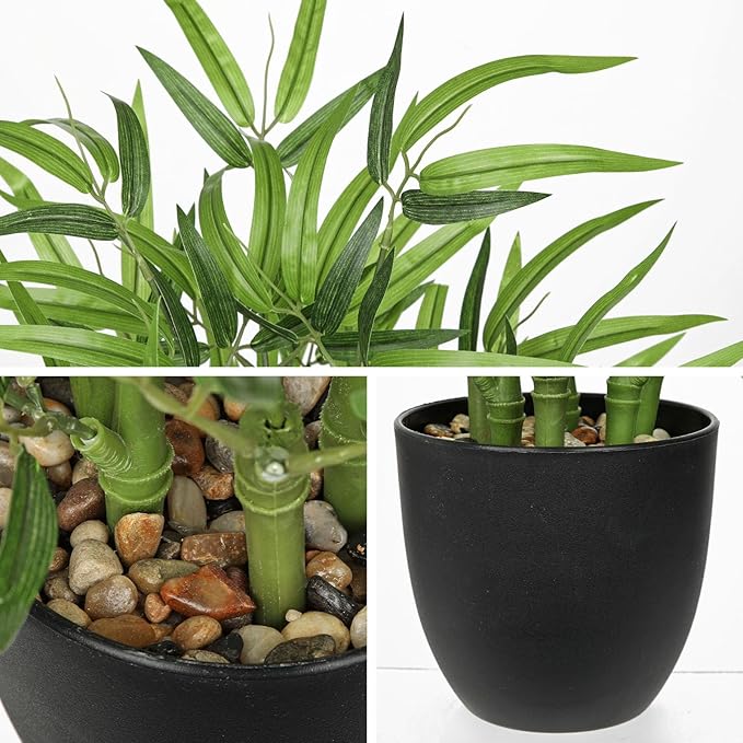 Artificial Bamboo Tree Plant 18 inch Tall Potted Fake Plant-Faux Tree in Black Pot for Farmhouse Home, Office, Kitchen, Counter Top, Indoor Decor, Money Tree, Lucky Plant