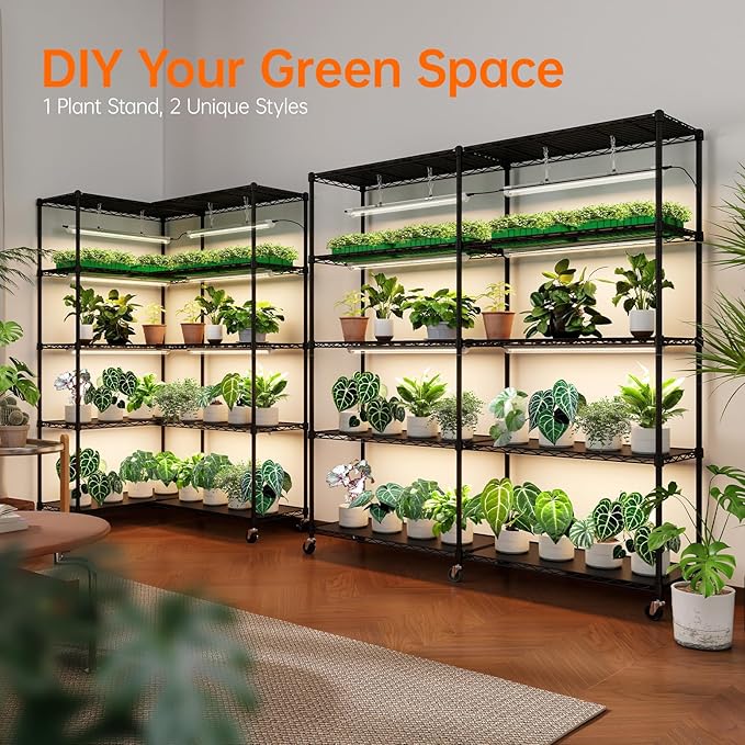 Bstrip Indoor Greenhouse with Grow Light, Large Plant Shelf with 8 Pack T8 Full Spectrum Plant Lights and cover, mini greenhouse for Indoor Plant, Seed Starting (58" L x 13.8" W x 59" H)
