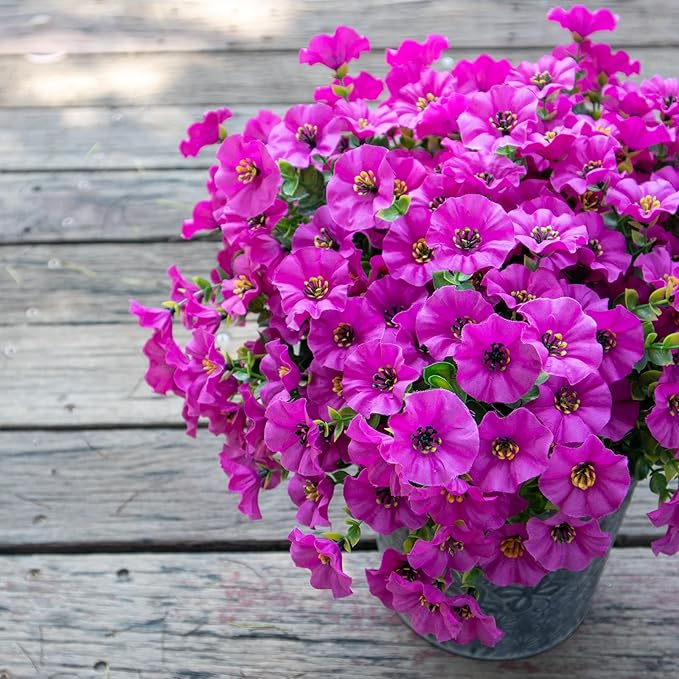 VDVST Artificial Flowers for Outdoors,UV Resistant Artificial Outdoor Flowers,Not-Fading Faux Flowers for Outdoor Planters for Front Door Porch Yard Patio Garden Home Decor,12 Bundles,Fuchsia